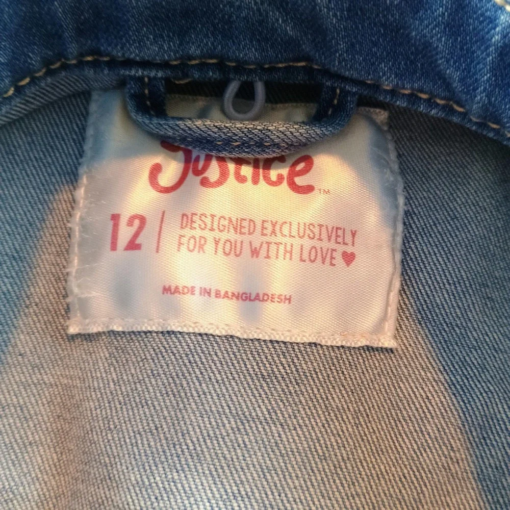 Justice Girls Denim Jacket Blue 12 Cropped Raw Hem Distressed Jean Jacket Trendy